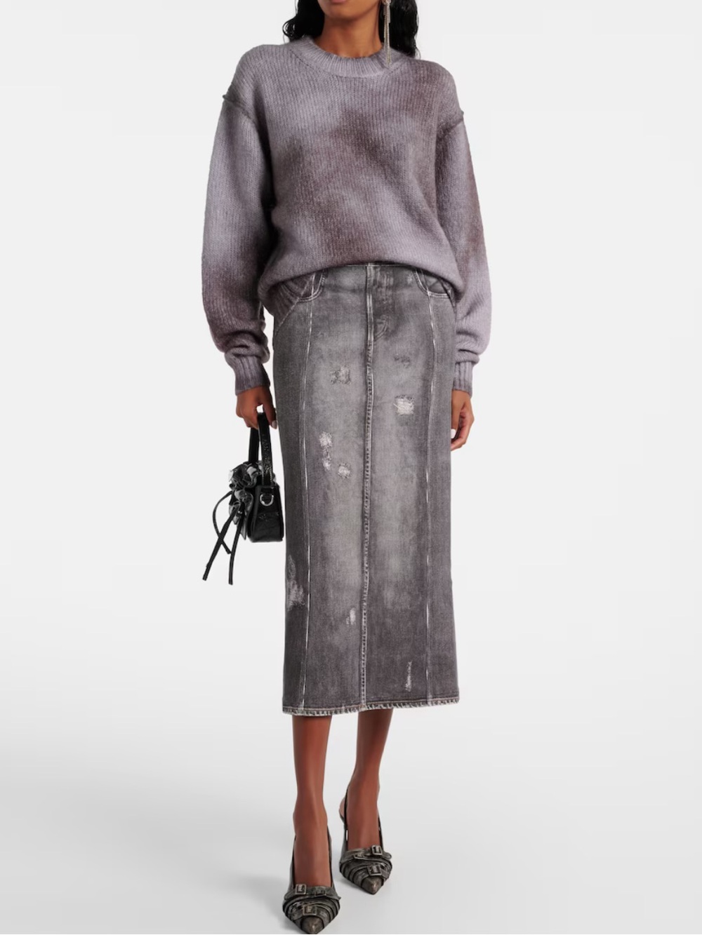 Acne Studios Gray Denim Print Midi Skirt Size XS